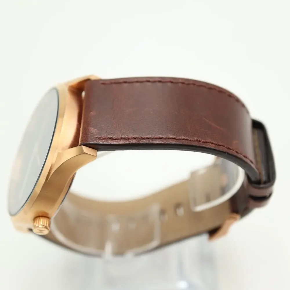 MVMT Mens Classic 45mm Black Date Watch Brown Leather Strap w New Battery